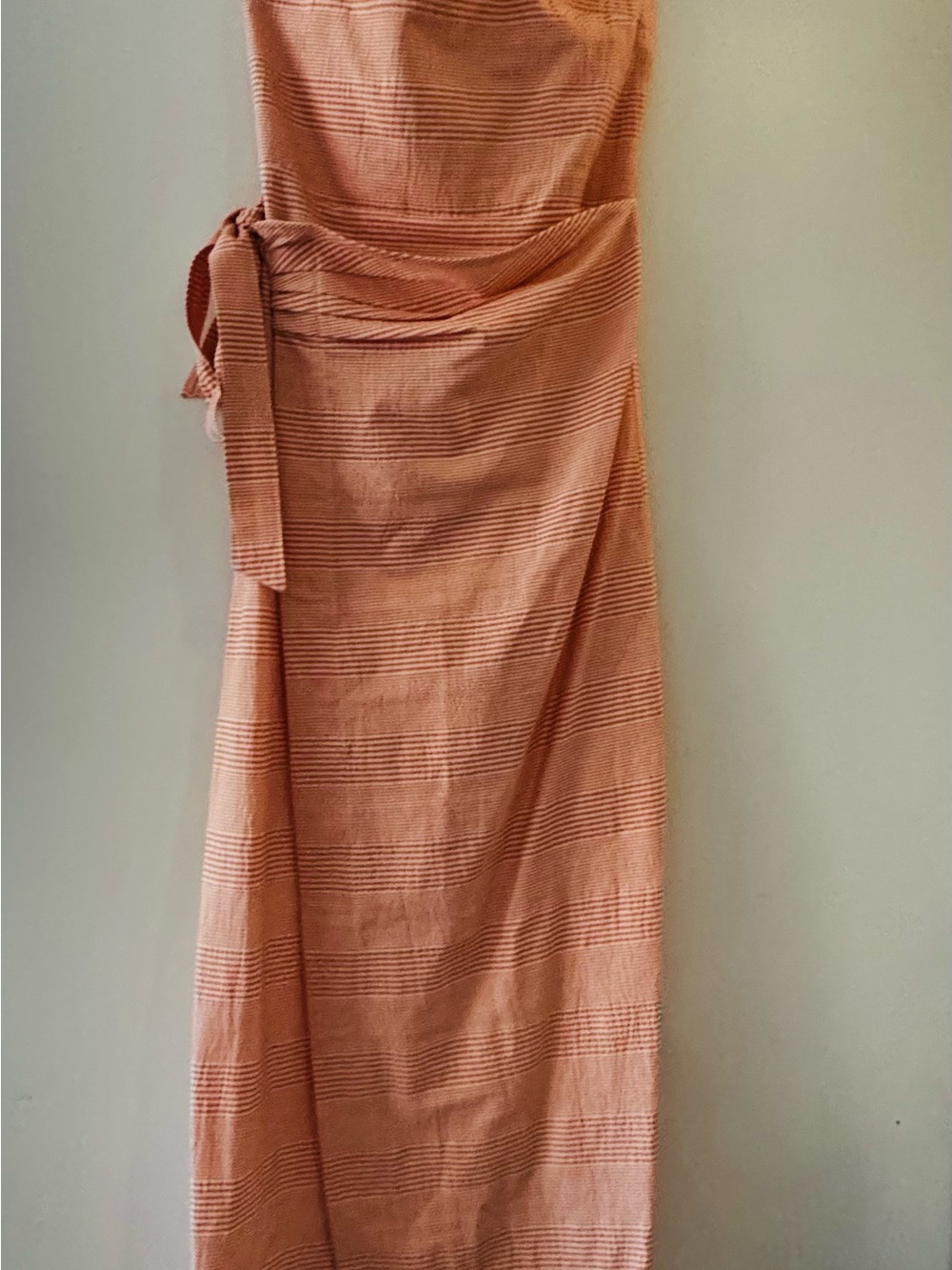 Self Contrast Robyn Strapless Wrap Midi Dress Orange Stripe XS NWT - Picture 4 of 10